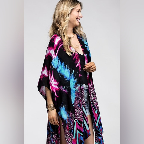 Vibrant Cosmic & Paisley Kimono - Psychedelic Colors - Lightweight Silky Fabric - Picture 3 of 6